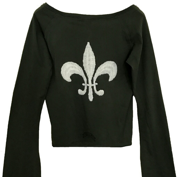 Women's Green Embroidered Fleur-de-lis Sweater, M - Picture 2 of 5