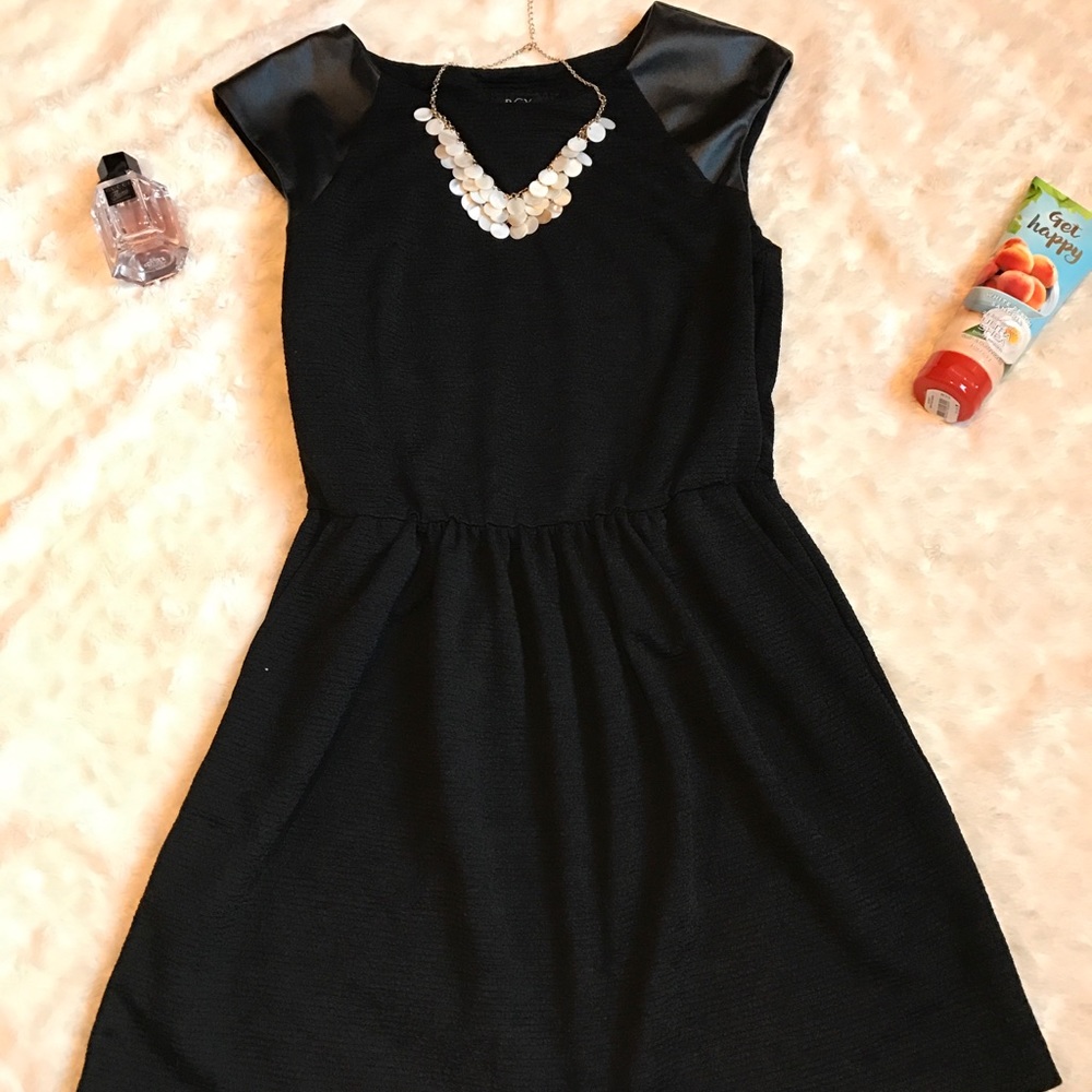 Black leather shoulder dress