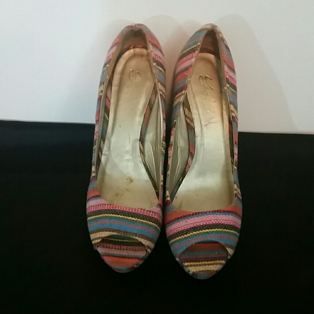 Multicolor Peep Toe Wedges