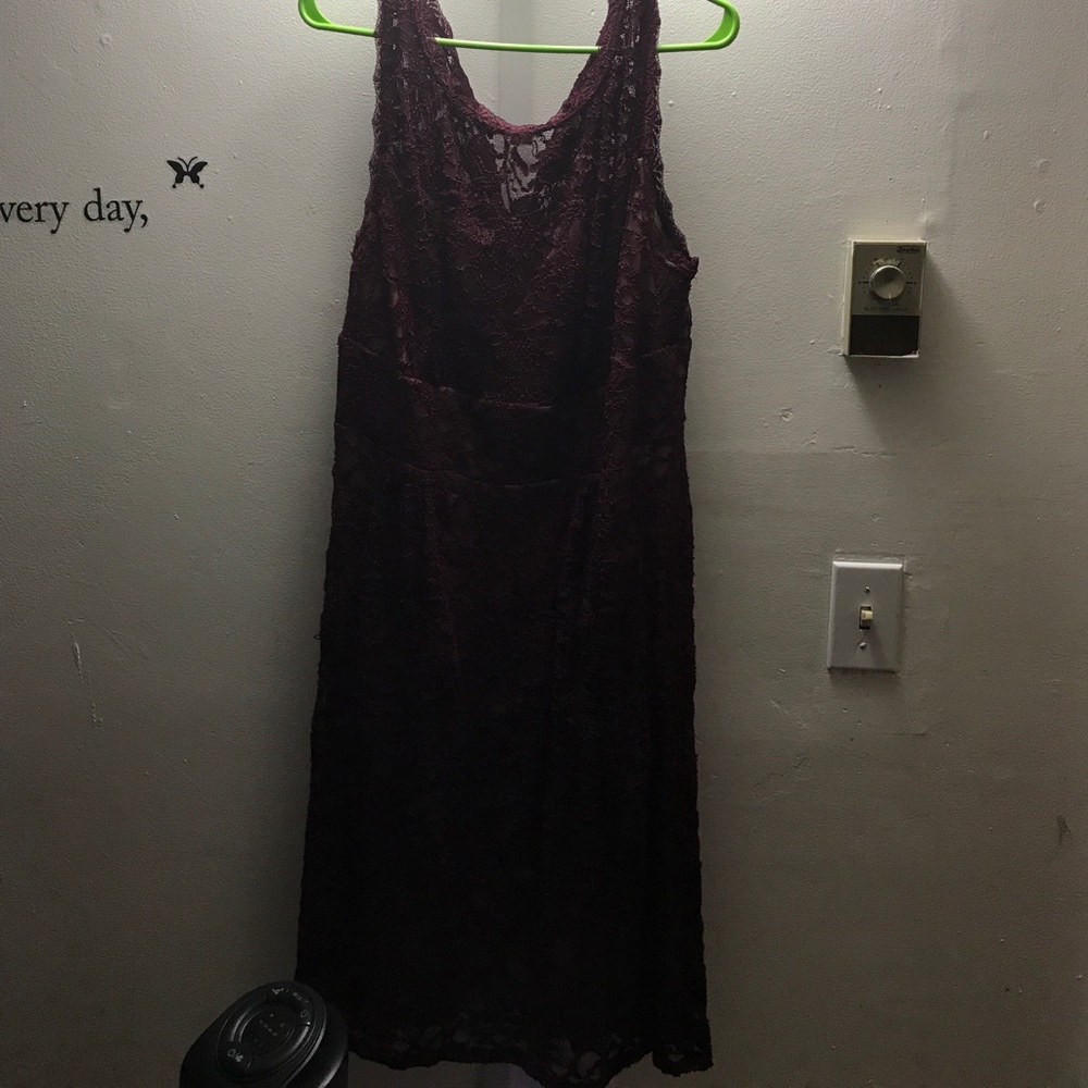 Plum Lace Dress With Tan Under Layer