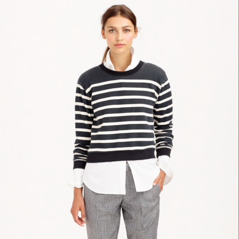 NWT J. Crew Striped Cropped Sweatshirt