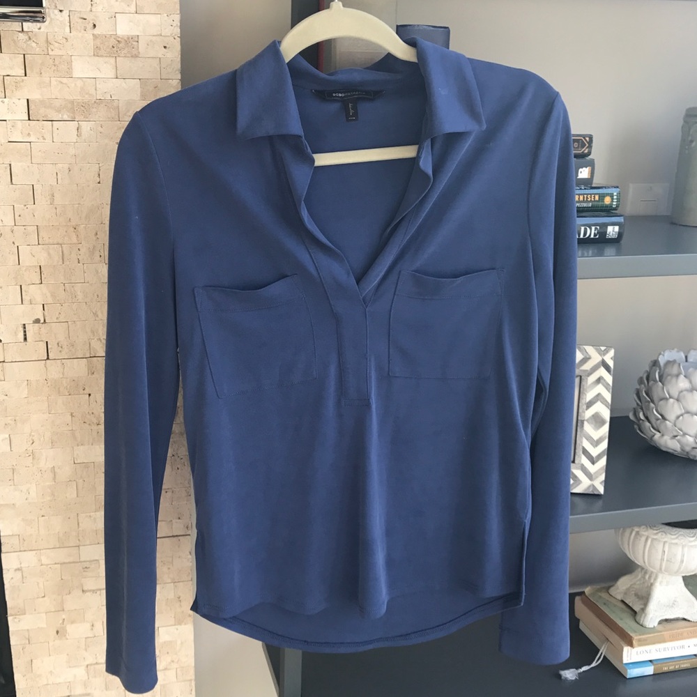 BCBG Blue Suede Blouse