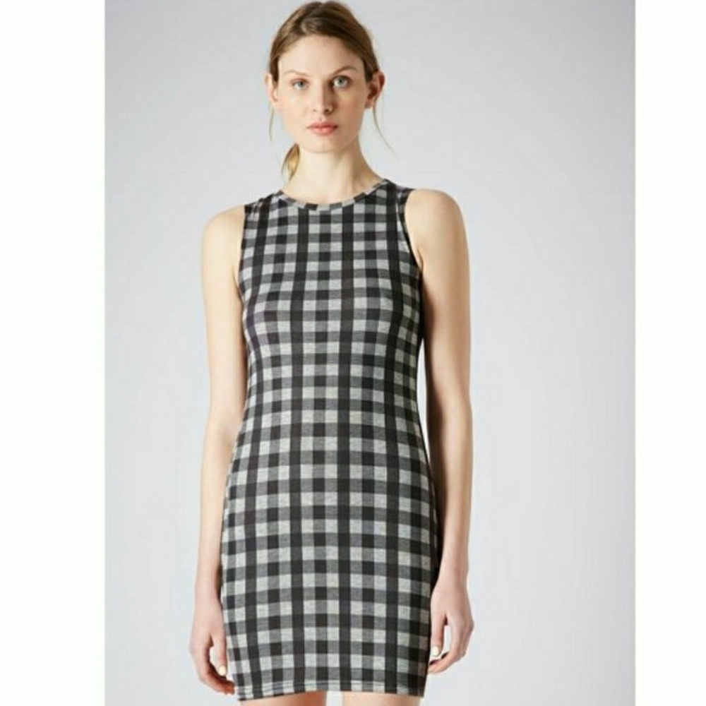 TOPSHOP Gray Gingham Marl Tank Mini Dress Size 4