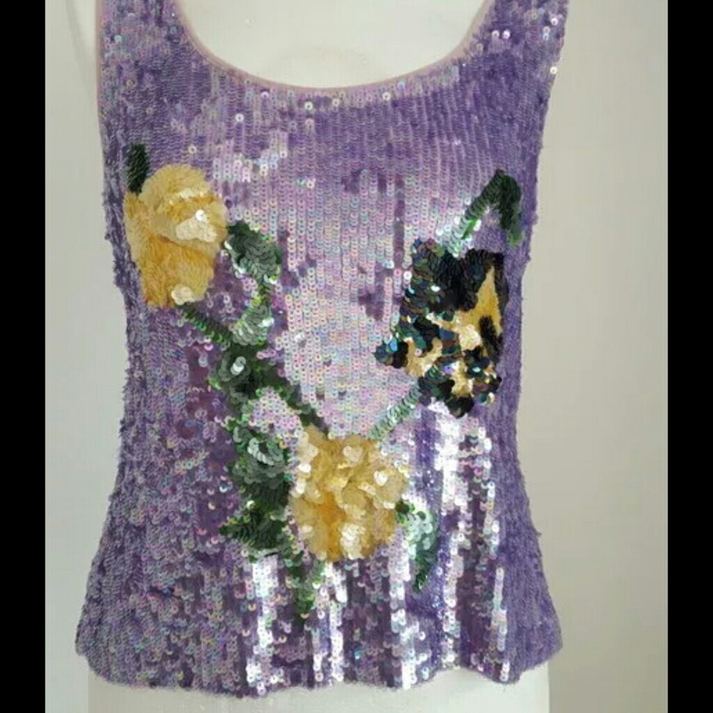 GERARD DAREL lavender floral sequin top large