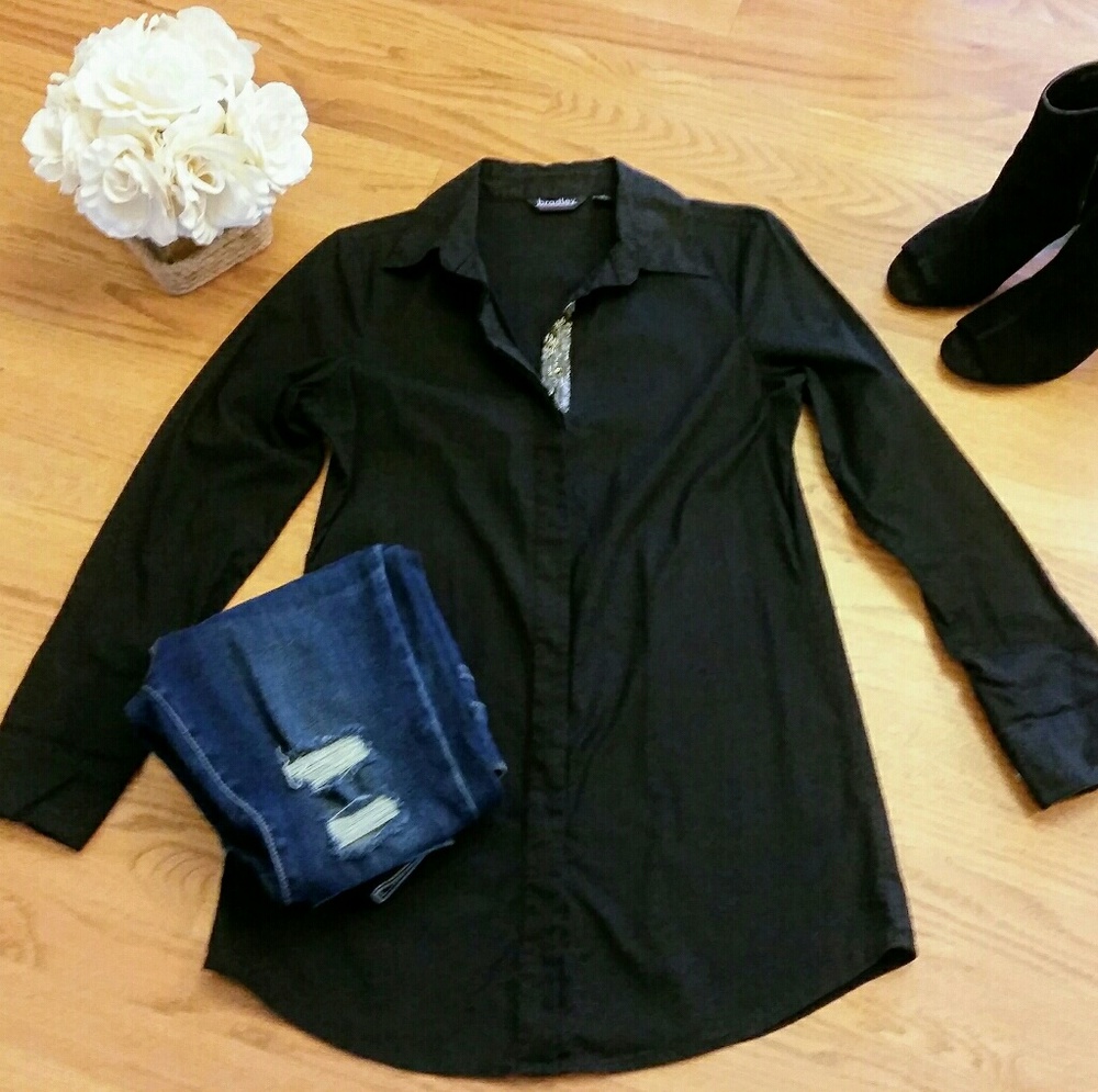 Belted black button down