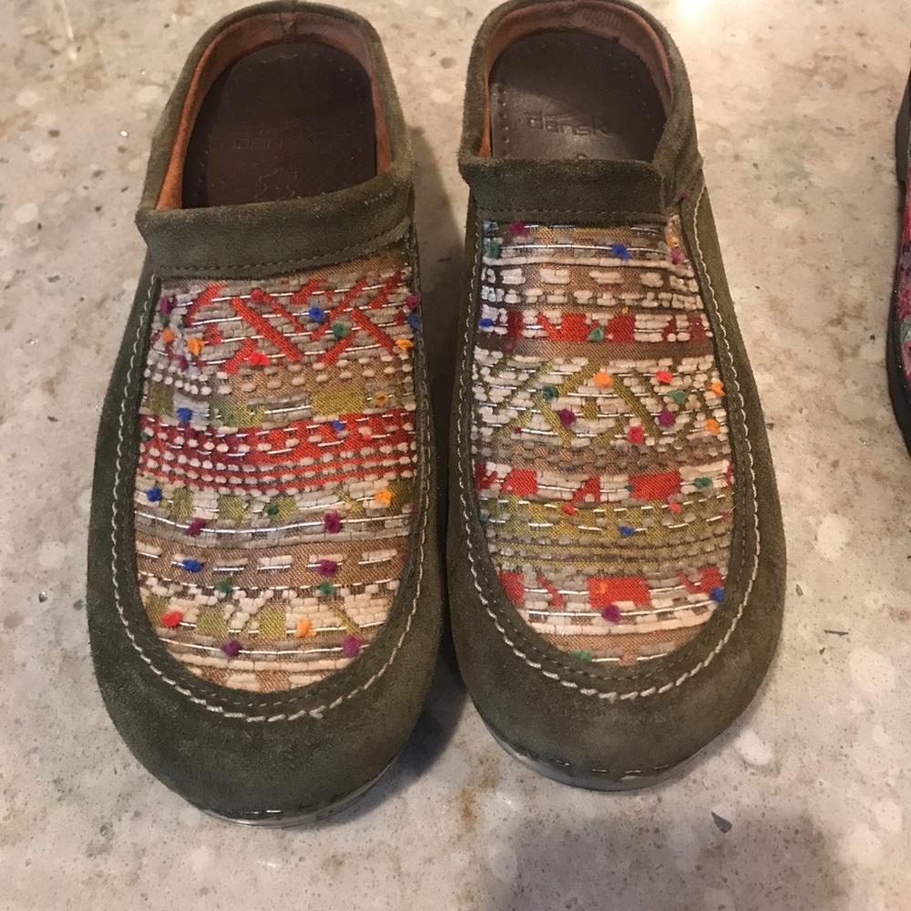Green suede Dansko clogs size 38