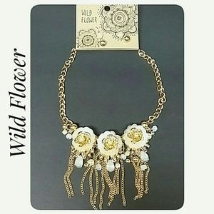 Wild Flower Jewelry - Gold Blush Rose and Chain Statement Necklace Set Wild Flower Jewelry - Gold Blush Rose and Chain Statement Necklace Set