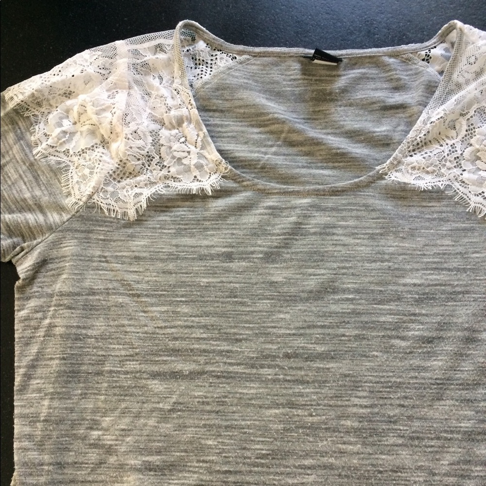 Girly Lace Shoulder Grey Knit Top