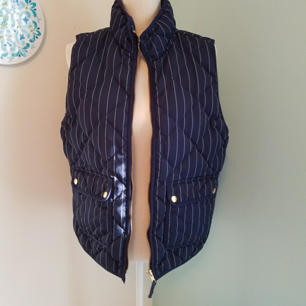 J. Crew navy pinstripe Excursion Puffer Vest