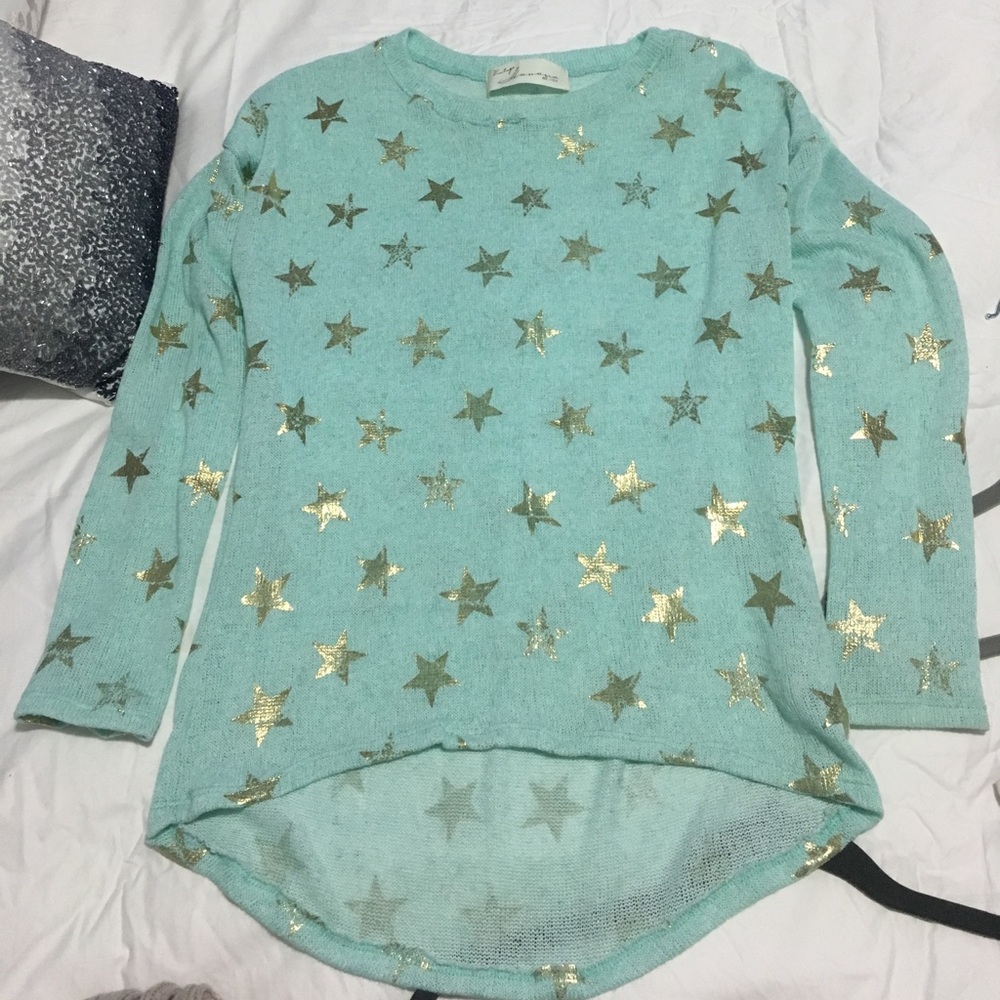 Baby Blue Knit Long Sleeve with Gold Star details