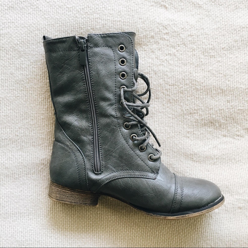 Grey Mid-high Combat Boots