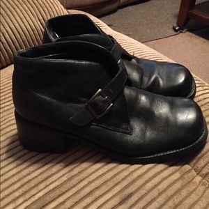 Black leather ankle boot