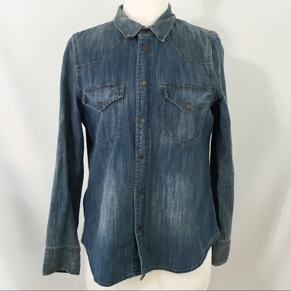 Madewell Tops - Madewell Distressed Chambray Snap Button Down M