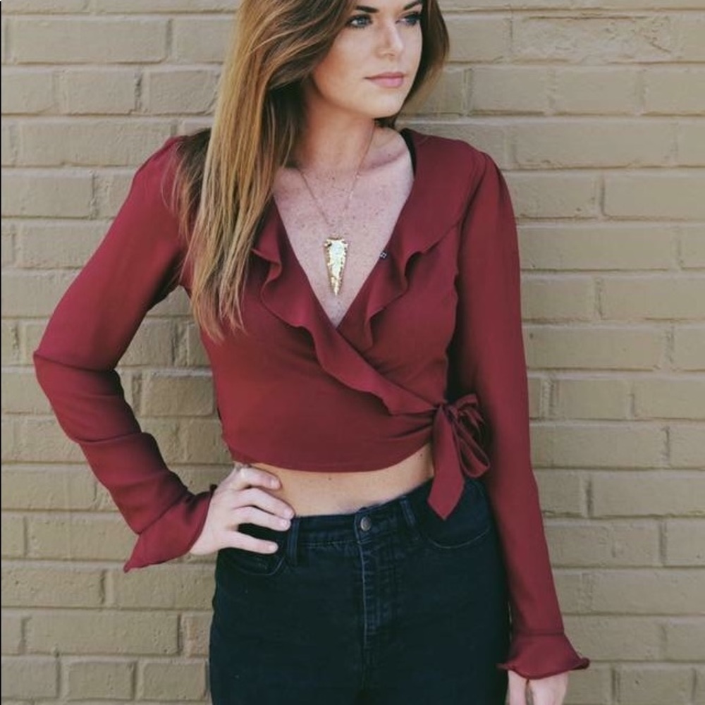 Wine ruffle top