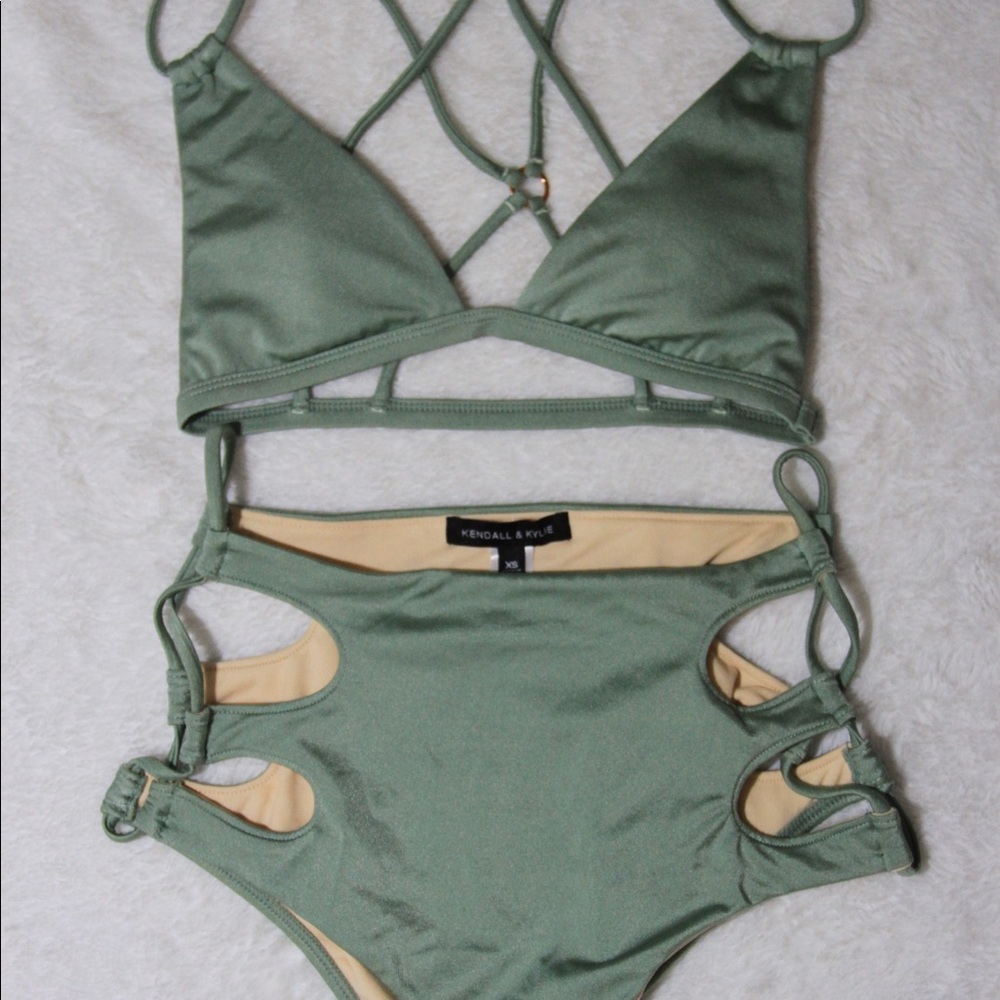 Kendall & Kylie green high waisted bikini