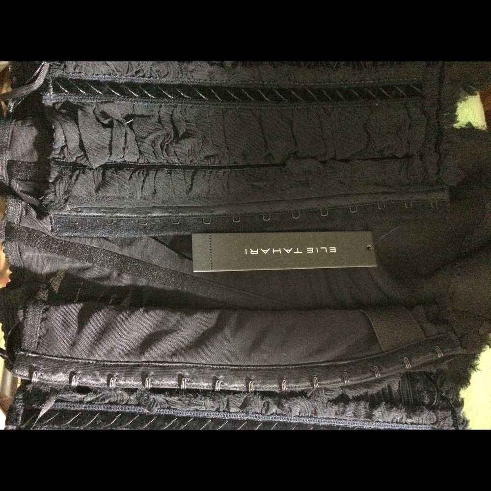 SOLD Ellie Tahari Sandrine Bustier silk black Sz M - Picture 7 of 7