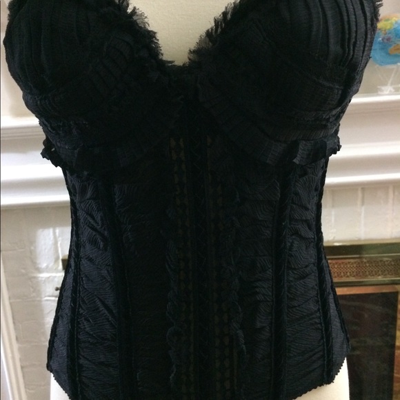 SOLD Ellie Tahari Sandrine Bustier silk black Sz M - Picture 2 of 7