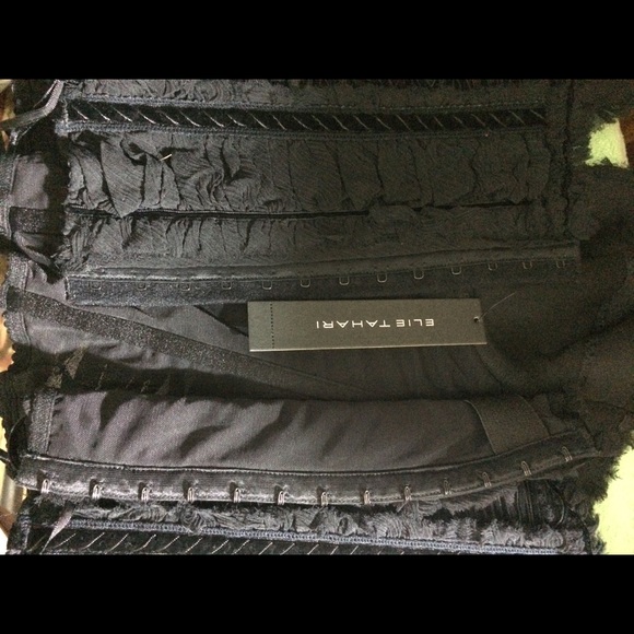 SOLD Ellie Tahari Sandrine Bustier silk black Sz M - Picture 7 of 7