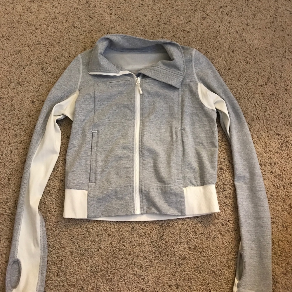 Grey and white lulu lemon zip up jacket