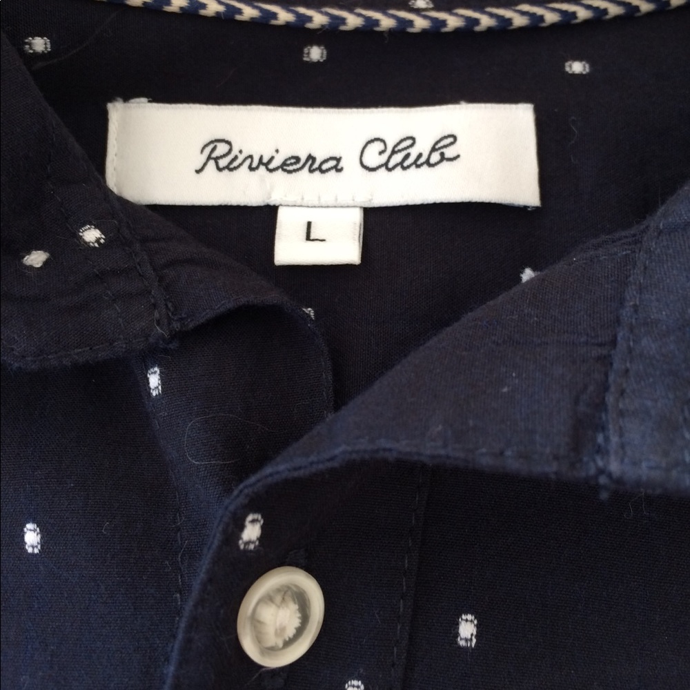 Riviera club navy button down with textured dots