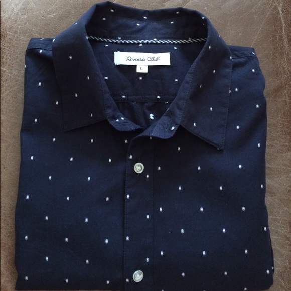 Riviera club navy button down with textured dots - Picture 3 of 5