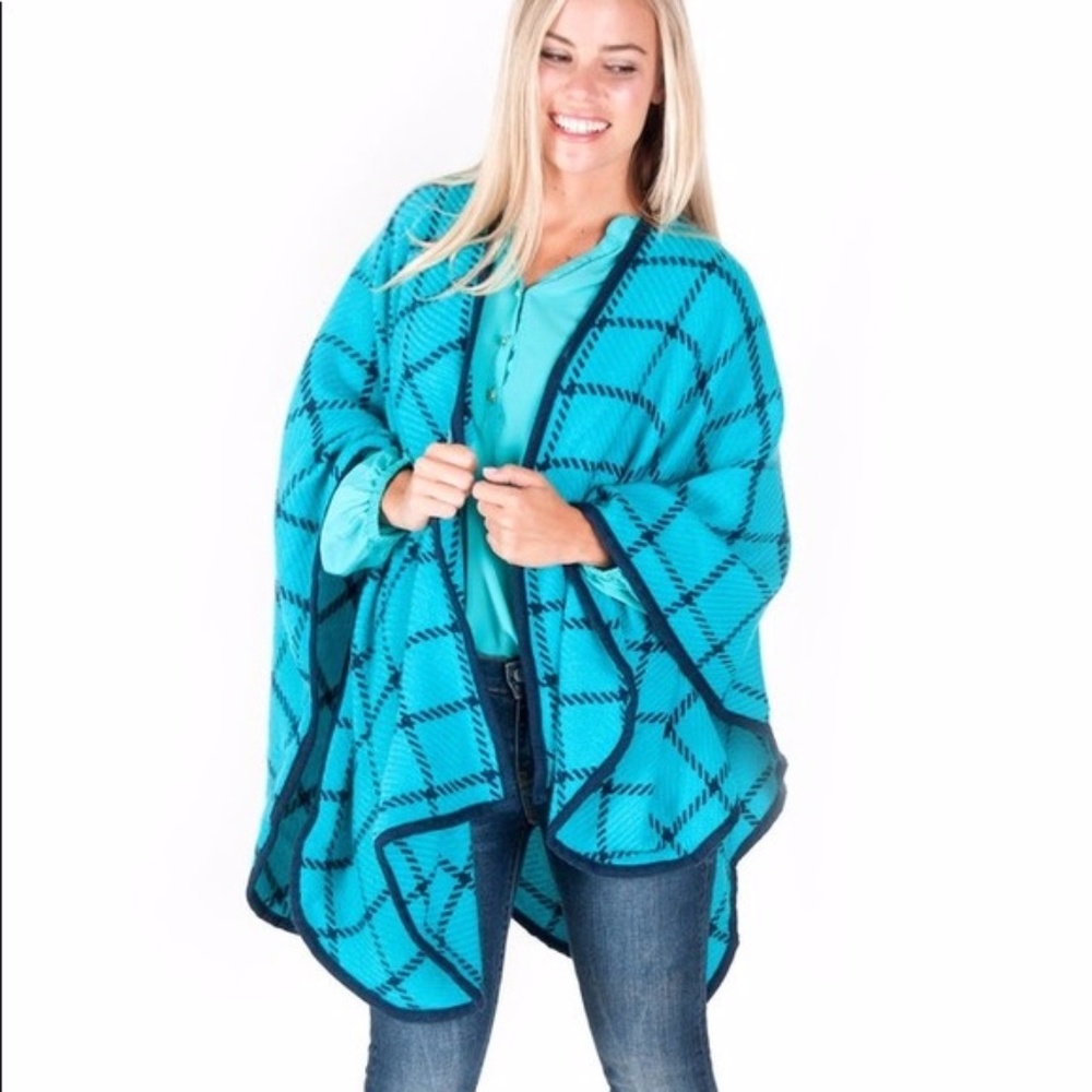 Turquoise and Navy Shawl   (S10-13-2)