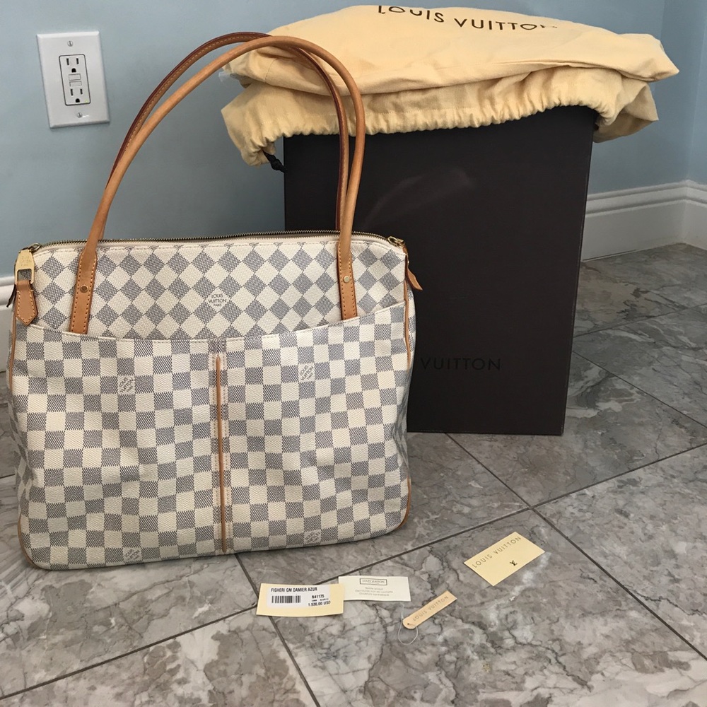 Authentic Louis Vuitton Figheri GM Damier Azur