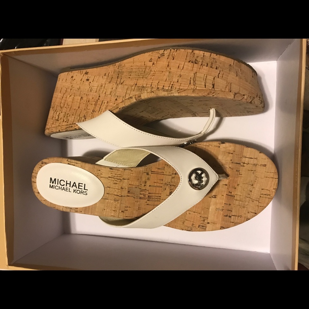 White MK Wedge Sandal