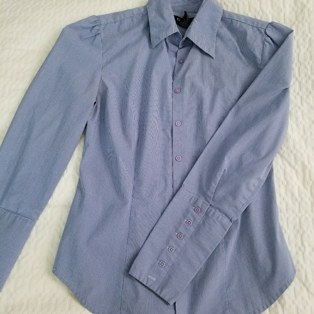 🐻 Express stretch dress shirt blue and white