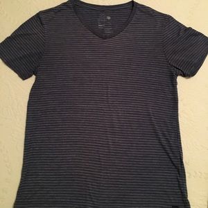 "On the Byas" blue/white striped V-neck t-shirt