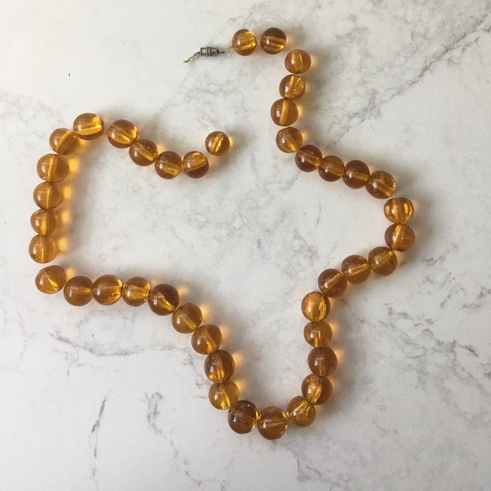 Vintage Amber-Colored Bead Necklace
