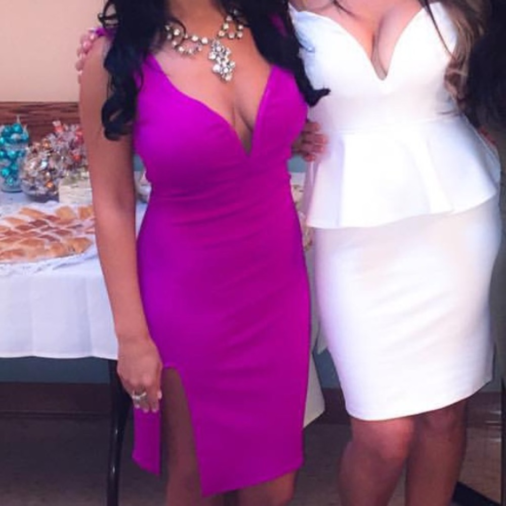 BOGO50%: magenta/purple color cocktail dress slit