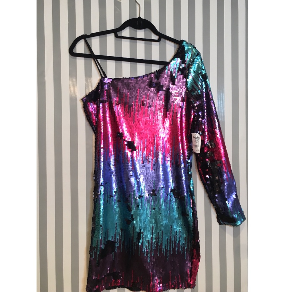 NEW Sexy cocktail sequin one sleeve mini dress