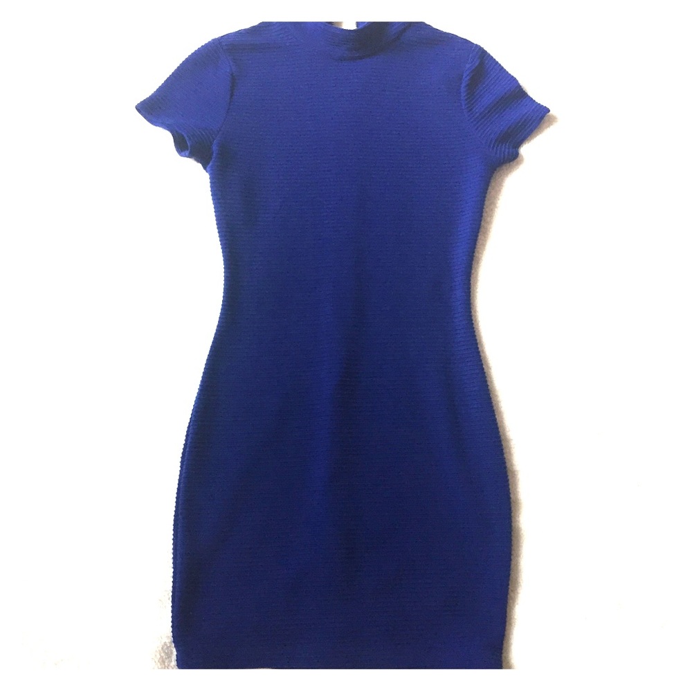 Blue high collared dress