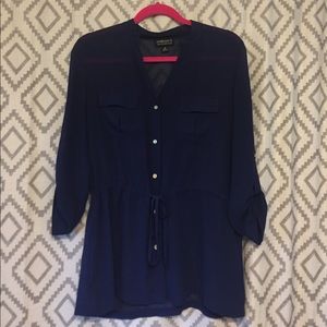 Navy Blue Blouse with drawstring tie