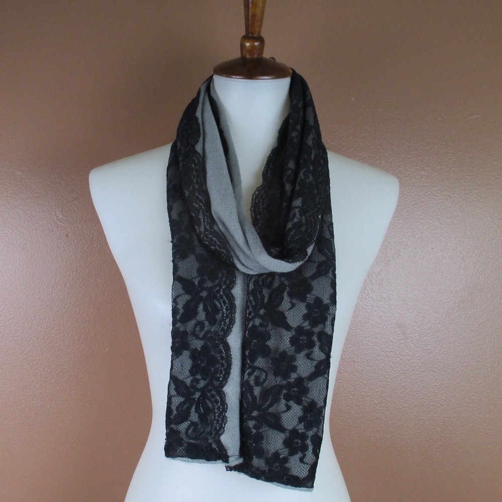 Lace Knit Scarf Reversible Black Gray MAKE OFFERS