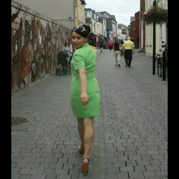 DIOR 1980'S 90'S lime green quilted set skirt 4 - Picture 2 of 4