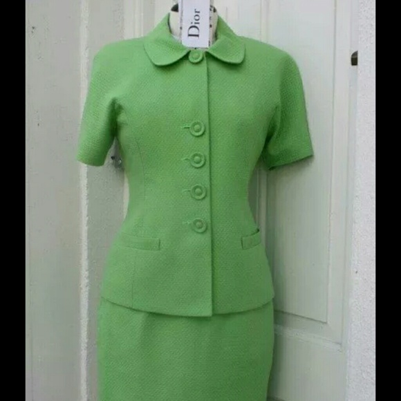 DIOR 1980'S 90'S lime green quilted set skirt 4 - Picture 3 of 4