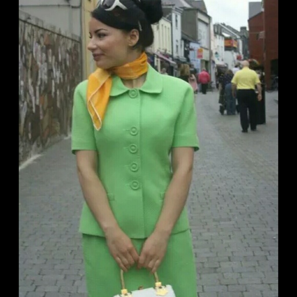 DIOR 1980'S 90'S lime green quilted set skirt 4 - Picture 4 of 4