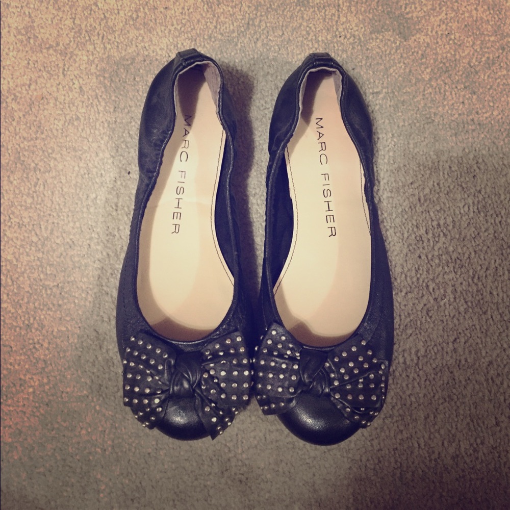 Black leather flats