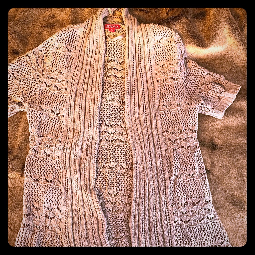 Short sleeve open sweater/cardigan - crochet