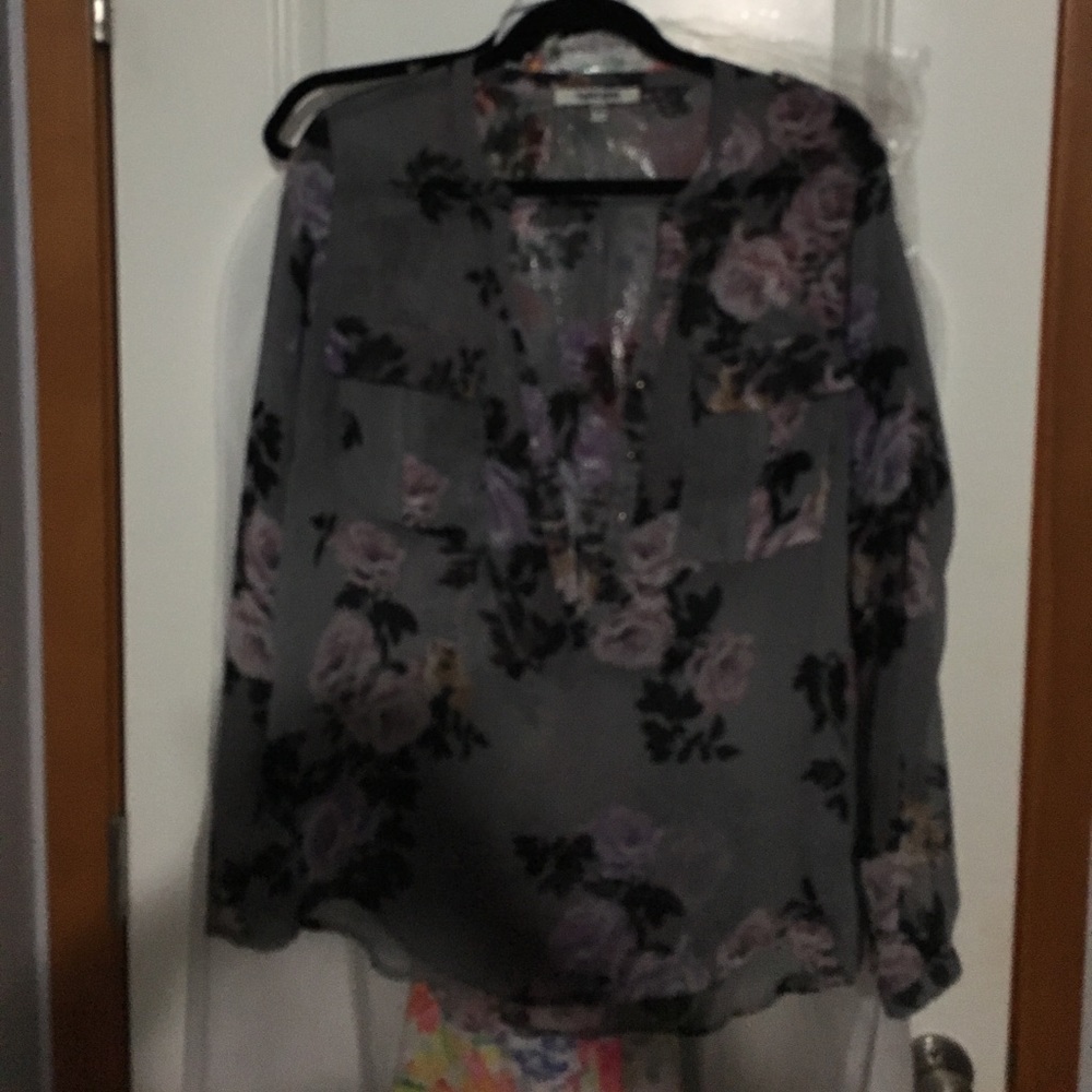 Long sleeve sheer floral top