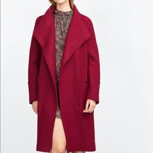 Zara Deep Red Wool Trench Coat Size LG