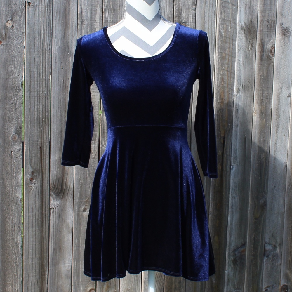 Blue velvet skater dress by Pinc size small