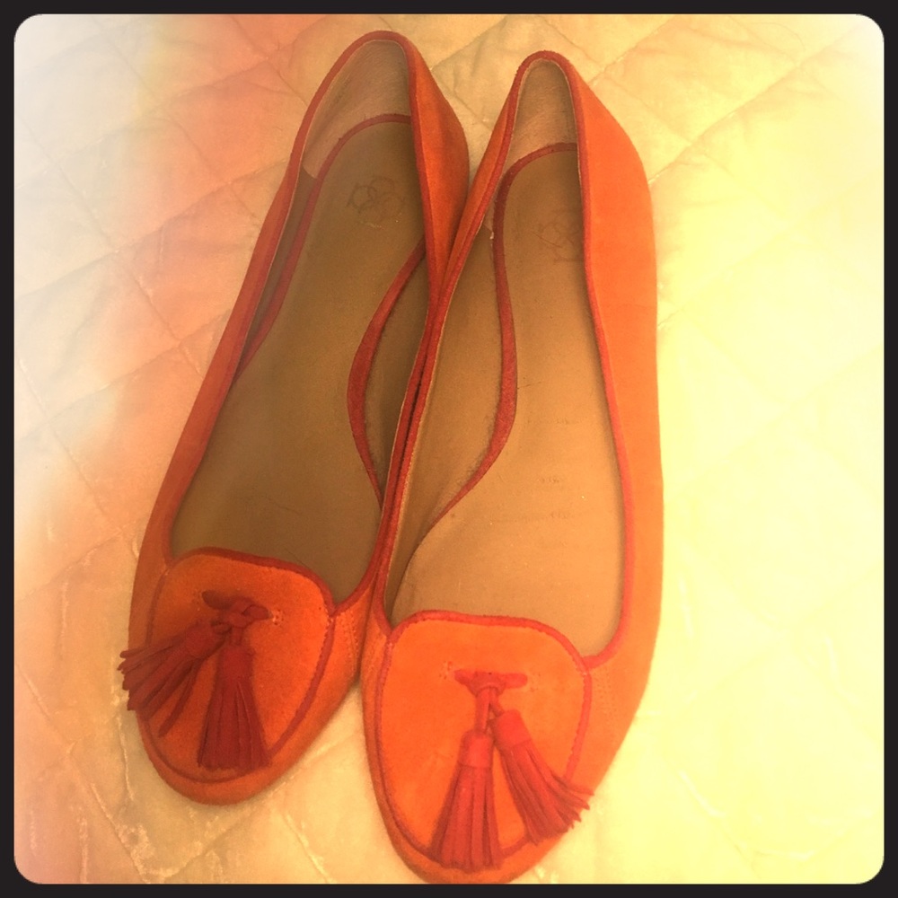 Ann Taylor Burnt Orange flats with red trim