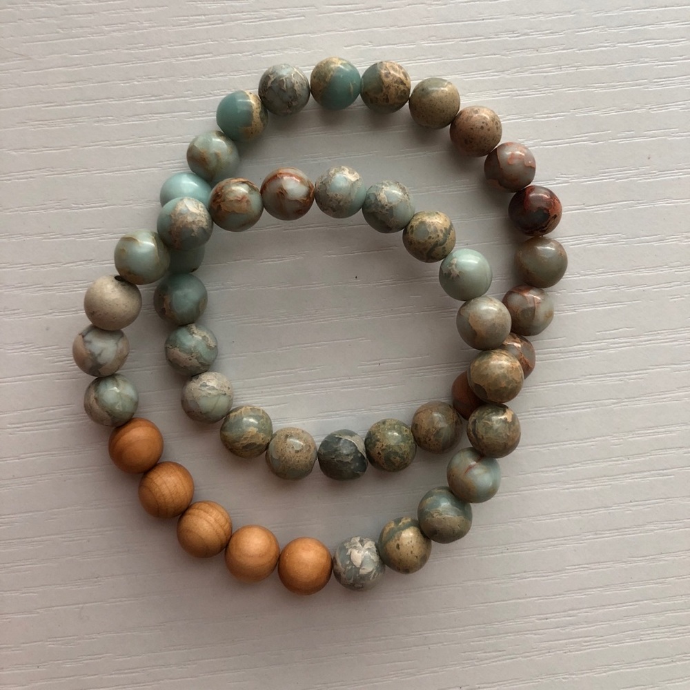 Mala bracelets with wooden accents 8mm beads