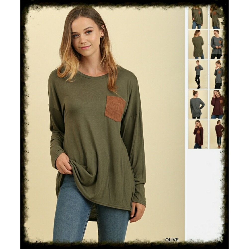 ⏳⏳⏳LAST ONE!!!NWT Round Neck LS Top w/Suede Pocket