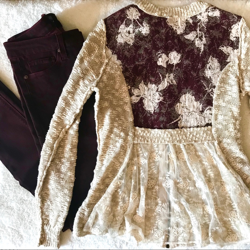 Zip-Up Floral & Lace Sweater