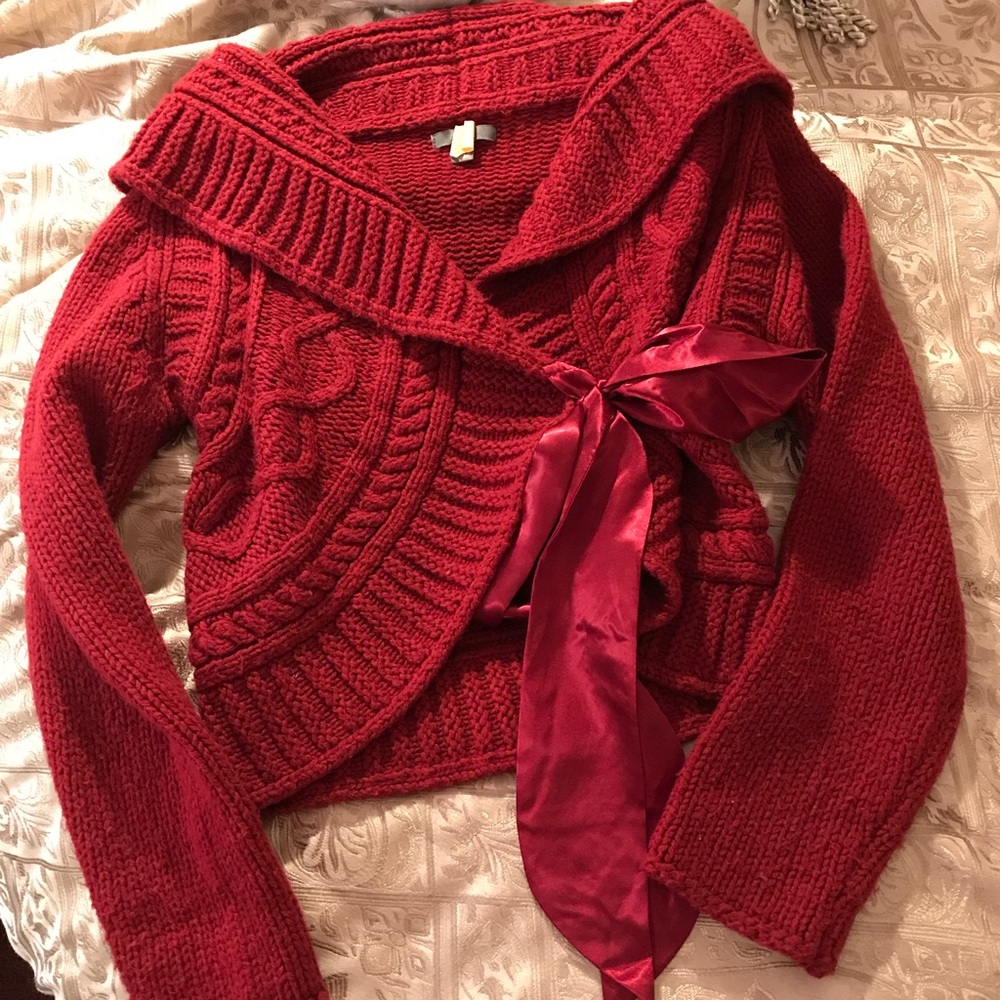 Crop wrap sweater with tie