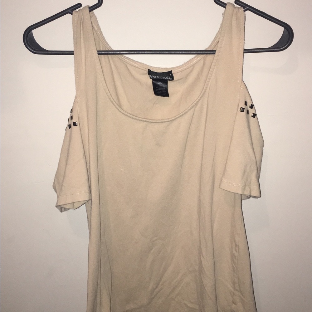 Tan Cold Shoulder Tee